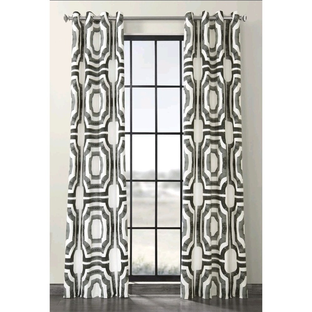 L & F Drapes Grommet Geometric Printed Curtains Luxury Cotton Curtains 50 X 108